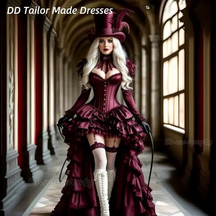 Robe de bal Corset Steampunk médiévale, à volants, à plusieurs niveaux, robes de soirée hautes et ba