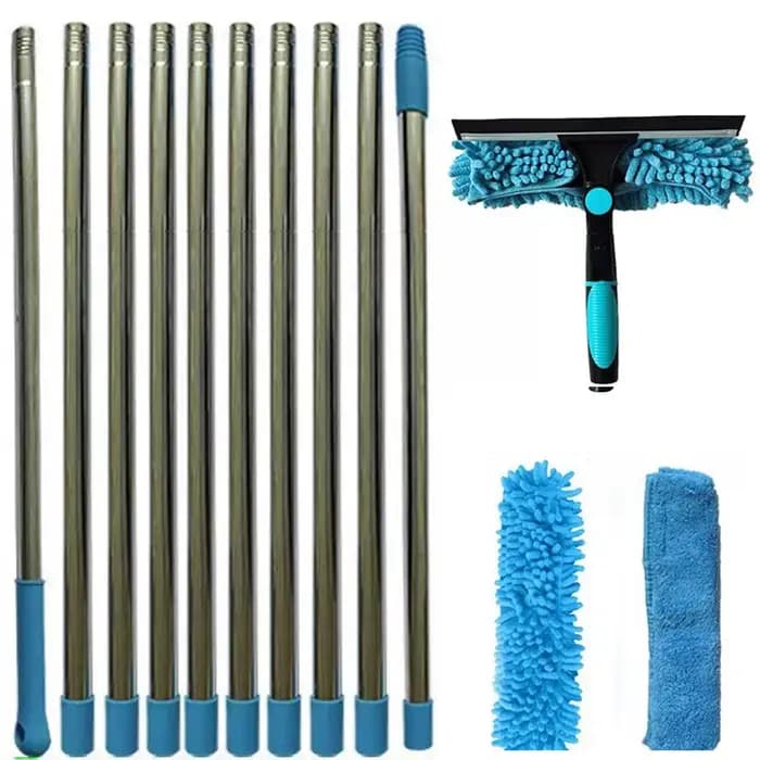 Kit de nettoyage de vitres étendu 2 en 1, nettoyeur de raclette de verre Double face, vadrouille 180