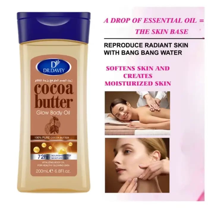 Huile corporelle au beurre de cacao, huile corporelle éclatante au beurre de cacao, huile corporelle, huile essentielle pour le soin de la peau, adaptée à tous les types de peau, huile corporelle vita