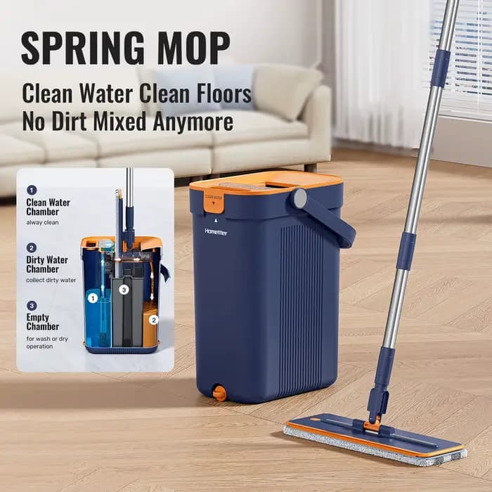  Serpillère plate en microfibre à essorage mains libres avec seau et essoreuse
