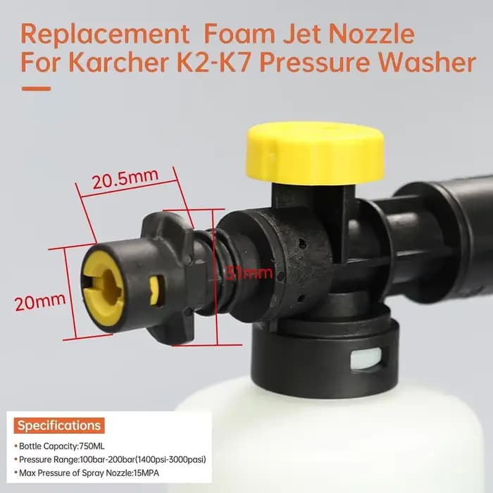 Canon à mousse réglable pour nettoyeur haute pression Karcher K2 K3 K4 K5 K6 K7