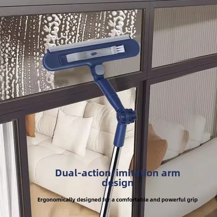 Nettoyeur de vitres double face à long manche avec raclette magnétique pour usage extérieur et domestique