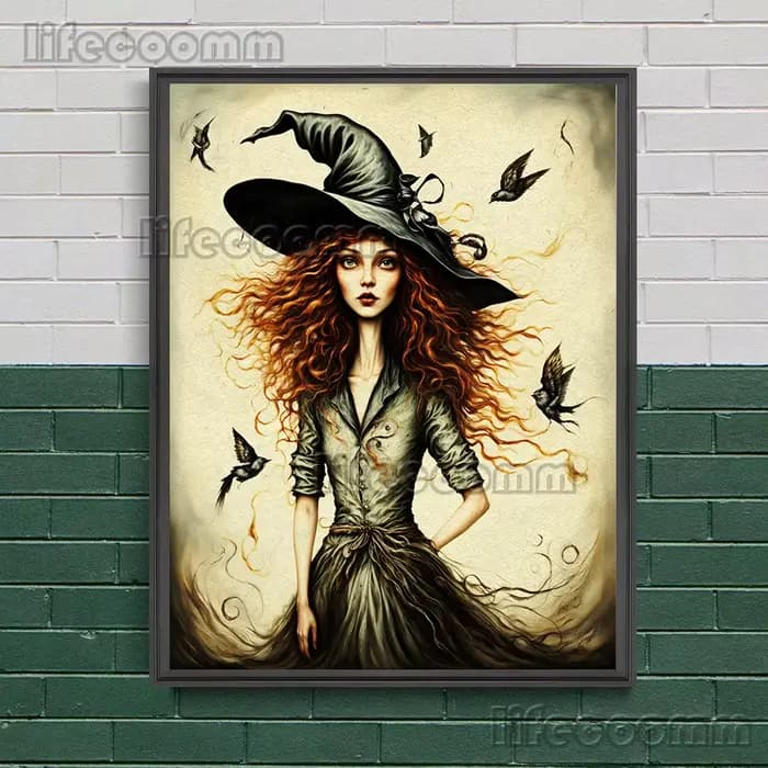 Toile d'Art Mural avec Illustration de Sorcières Fantaisistes, Affiche de Décoration Imprimée, Magique, Gothique, Sombre, Esthétique, Automne