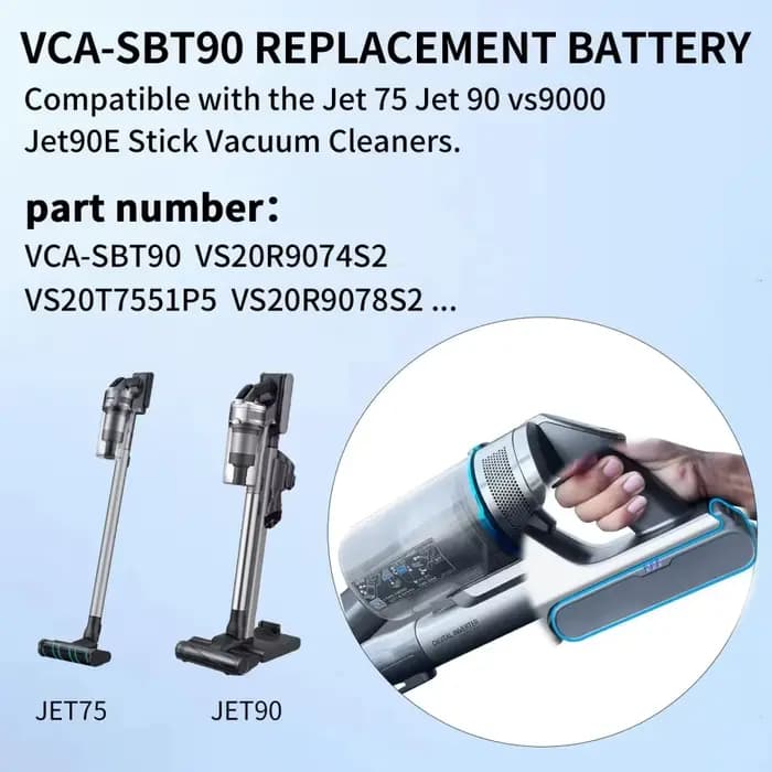 Batterie d'origine pour aspirateur sans fil Samsung Vs9000 Jet90 Jet75 Jet90E VCA-SBT90