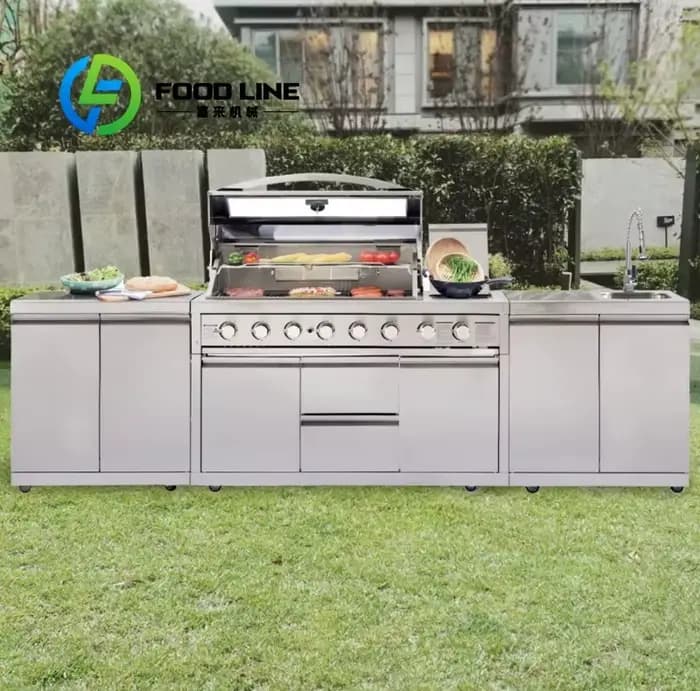 Ensemble de cuisine extérieure durable avec armoires pour jardin et barbecue, idéal pour les fêtes, personnalisable