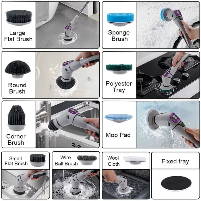 Brosse de nettoyage de salle de bain électrique 10 en 1