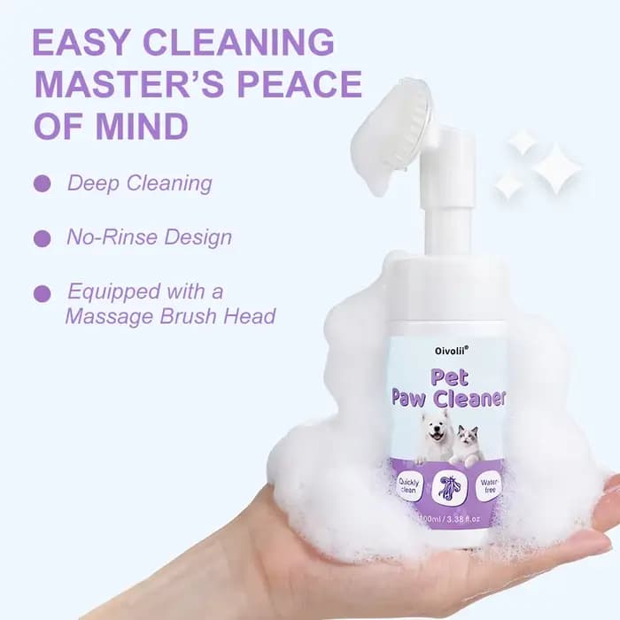 Nettoyant Moussant pour Pattes d'Animaux 100ml Sans Eau Sans Rinçage Chiens Chats Brosse en Silicone Intégrée Élimine