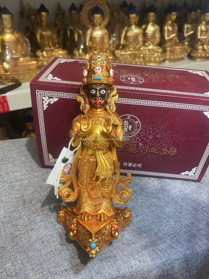 Temple du bouddhisme tibétain, déesse Zagirim Palden Lhamo, figure du bouddha panoramique, dieu de la richesse, autel de la maison, culte du moine lama