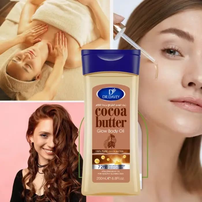 Huile corporelle au beurre de cacao, huile corporelle éclatante au beurre de cacao, huile corporelle, huile essentielle pour le soin de la peau, adaptée à tous les types de peau, huile corporelle vita