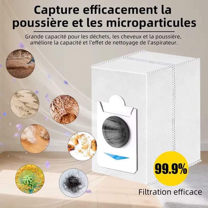 Paquet de 12 sacs à poussière compatibles uniquement avec l'aspirateur Robot complet ECOVACS DEEBOT X2 COMBO / T30S