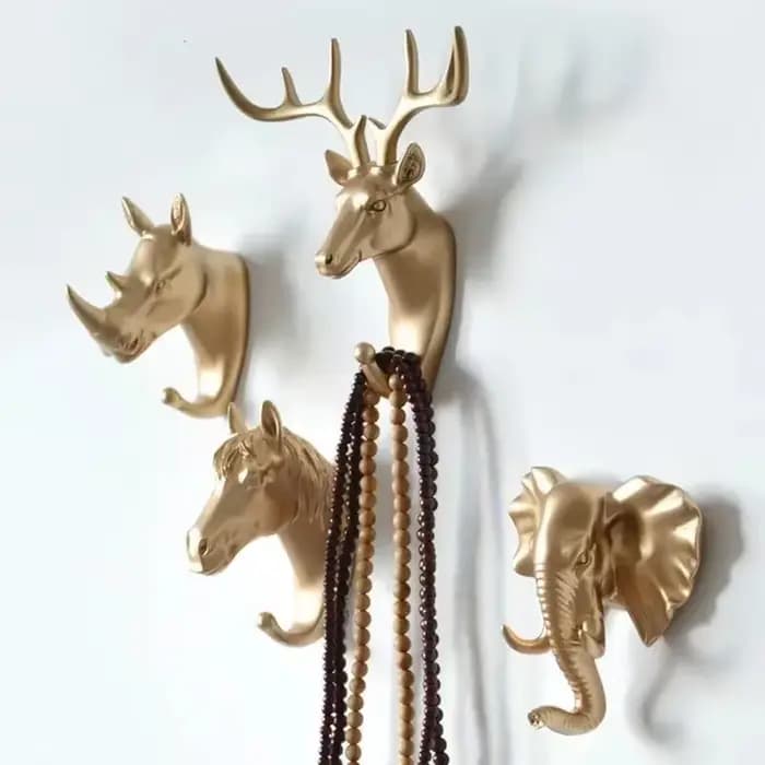 Crochets montés sur le mur Capuchons de manteau à tête d'animal Hanger mural Horse Giraffe Elk Elephant
