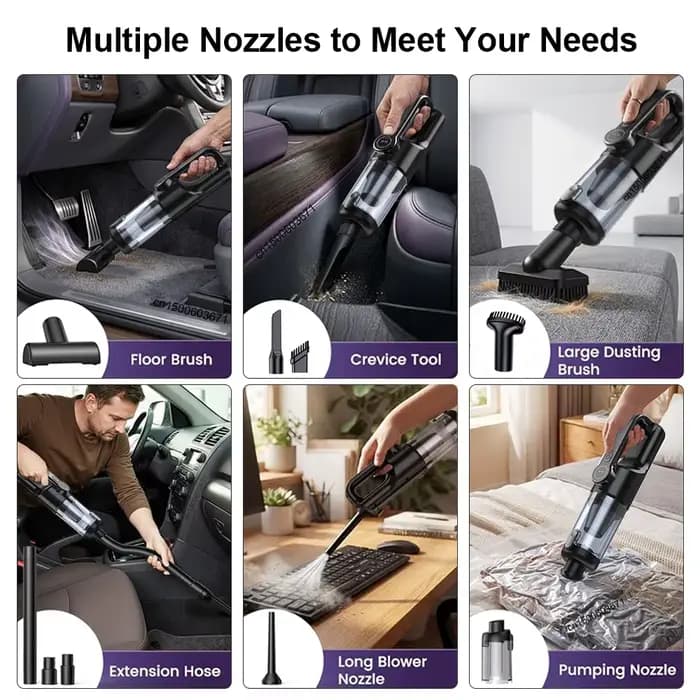 Aspirateur portable sans fil pour voiture et maison, mini aspirateur à main sans fil avec 6 brosses