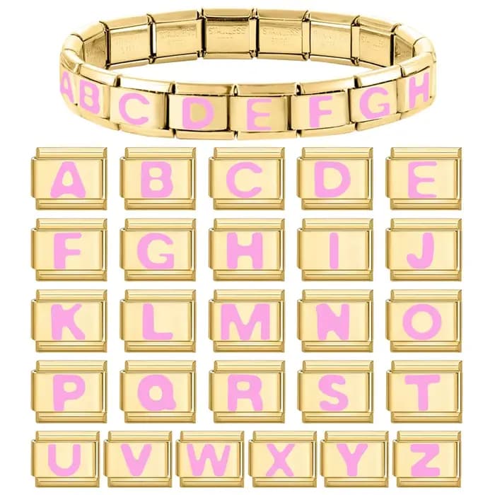 Mode rose 26 lettres anglaises A-Z nom doré italien bracelet à breloques bijoux bricolage faisant cadeau femmes hommes main Bracelet bijoux