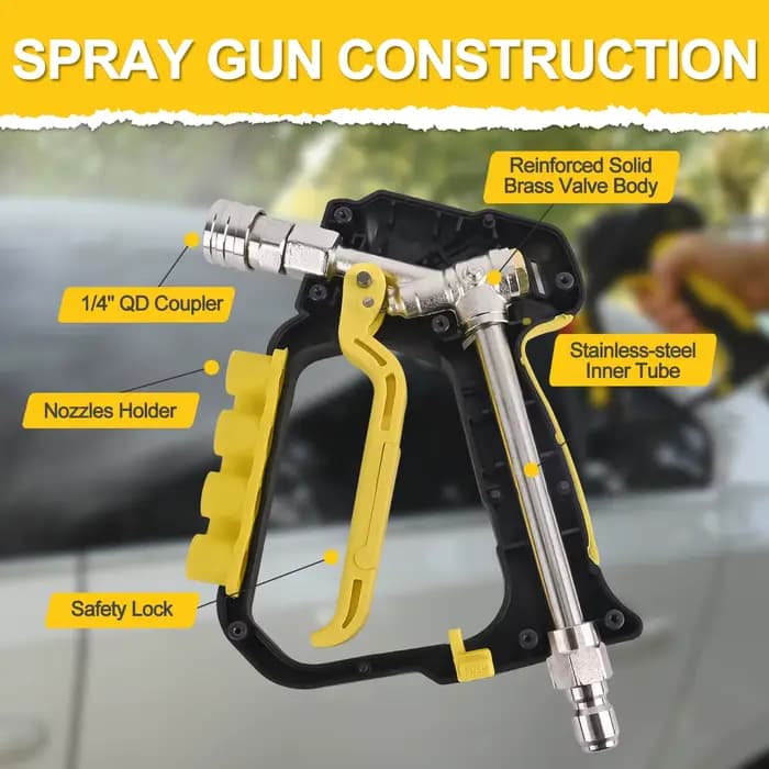 Nettoyeur haute pression Pistolet à jet court Max 5000 PSI avec sortie 1/4” Connecteur rapide & Entrée 3/8” Prise