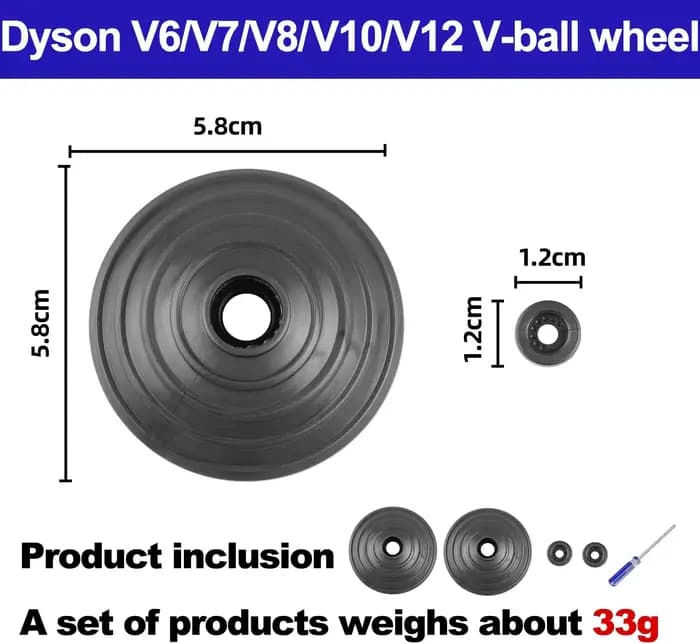 Roue à billes en V pour aspirateur Dyson V6 V7 V8 V10 V11 V12 DC58 DC59 DC62 DC74