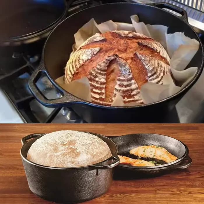 Casserole en fonte 2 en 1 avec deux poignées