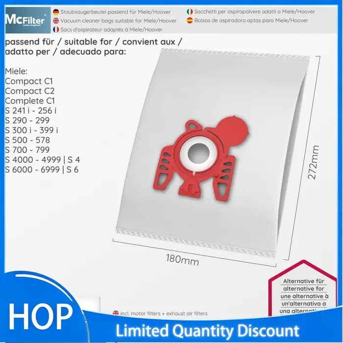 Pack de sacs d'aspirateur 3D Airclean FJM compatibles avec l'aspirateur Miele FJM
