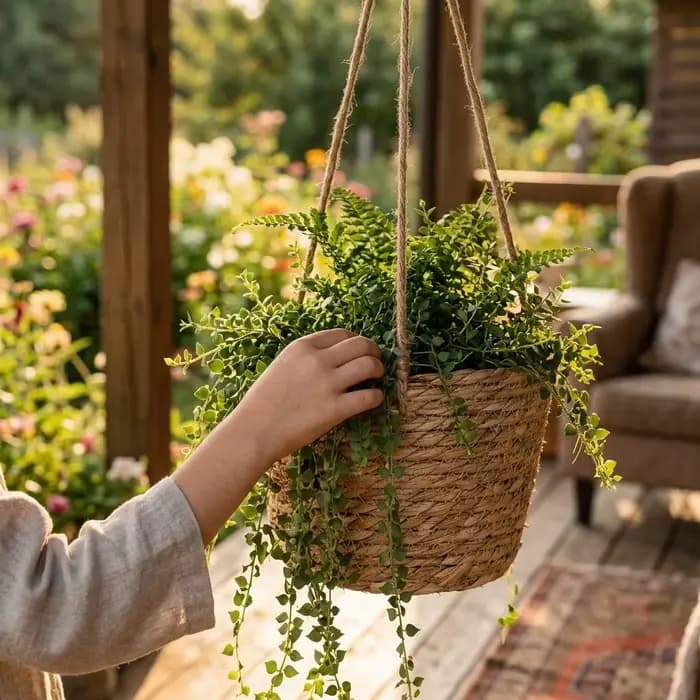 Support de pot de fleurs suspendu en rotin pour plantes d'intérieur et d'extérieur, jardin, patio, véranda, balcon, plafond, style tressé, décoration