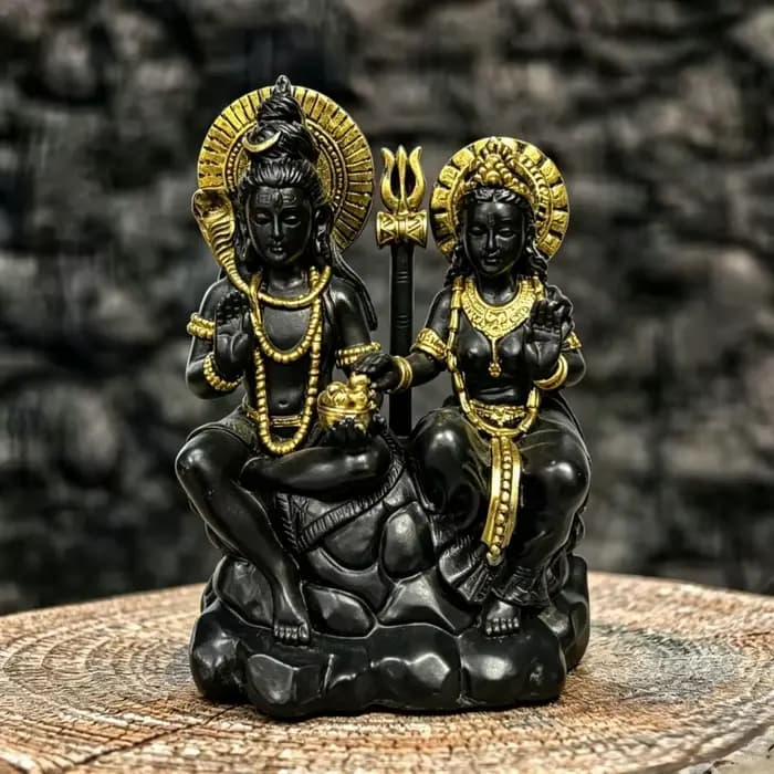 Statue en résine Shiva Parvati noire et dorée, figurine de dieu et de déesse hindoue, décoration d'ornement pour la maison et le temple, pour la Puja