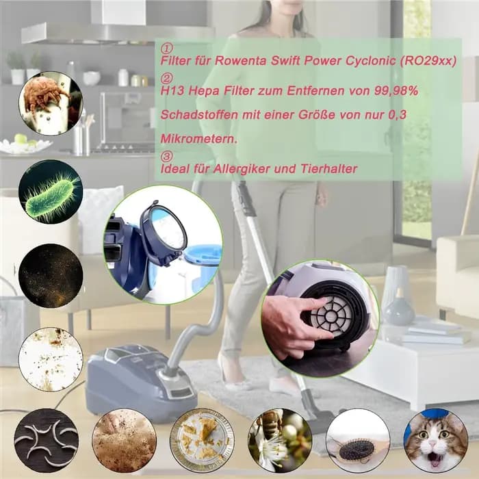 Remplacement pour filtre Hepa Rowenta Swift Power Cyclonic RO2910 RO2913 RO2915 RO2932 RO2933 RO2957 RO2981 Code ZR904301