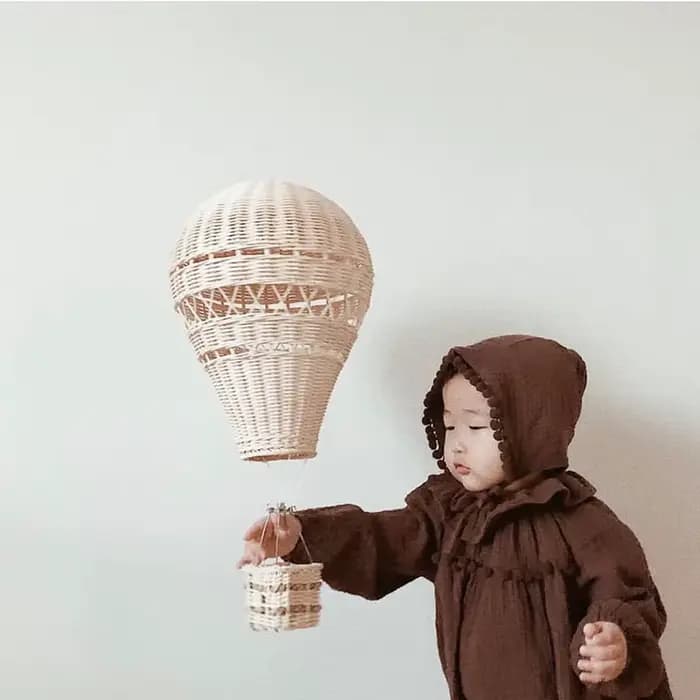 Décor de ballon à Air chaud en rotin tissé à la main, décor mural suspendu, accessoire de photographie nordique fait à la main pour chambre d'enfants, crèche de maternelle