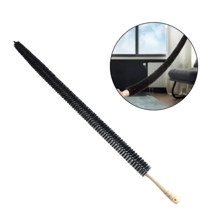 Outil de nettoyage de radiateur avec manche en bois et fil en acier inoxydable pour une élimination efficace des peluches et des débris particules