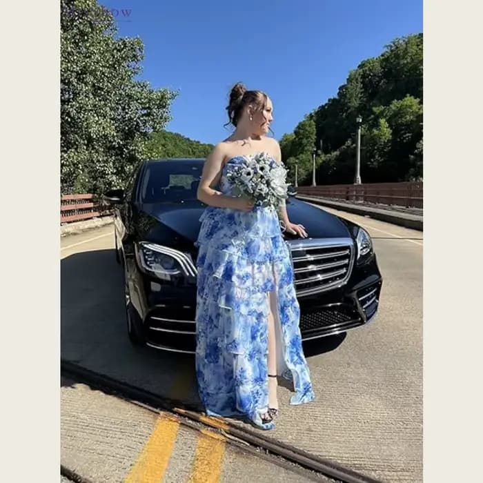 Robes de bal personnalisées MisShow, corset sans bretelles en mousseline de soie, à volants superposés floraux, fente haute, robe de soirée élégante et formelle, Vestidos