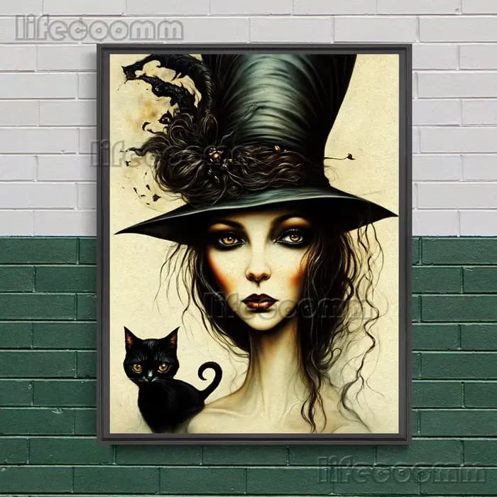 Toile d'Art Mural avec Illustration de Sorcières Fantaisistes, Affiche de Décoration Imprimée, Magique, Gothique, Sombre, Esthétique, Automne