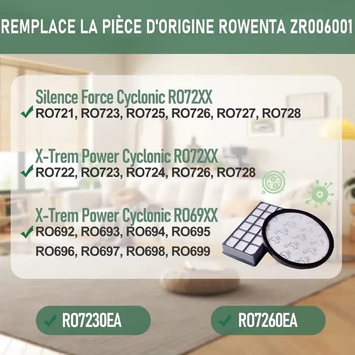 Filtres Aspirateurs pour Rowenta X-Trem Power Cyclonic/Silence Force Cyclonic RO69xx RO72xx RO6924EA RO6931EA RO7266EA