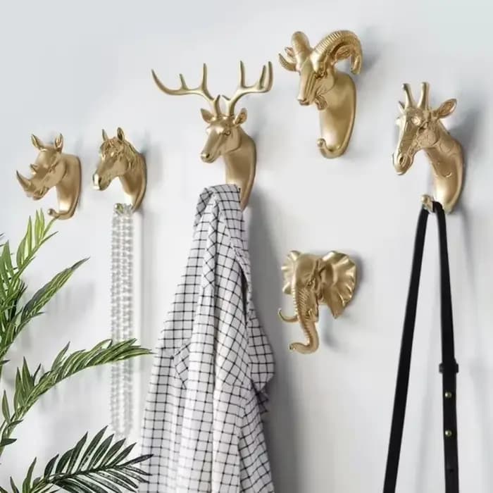Crochets montés sur le mur Capuchons de manteau à tête d'animal Hanger mural Horse Giraffe Elk Elephant