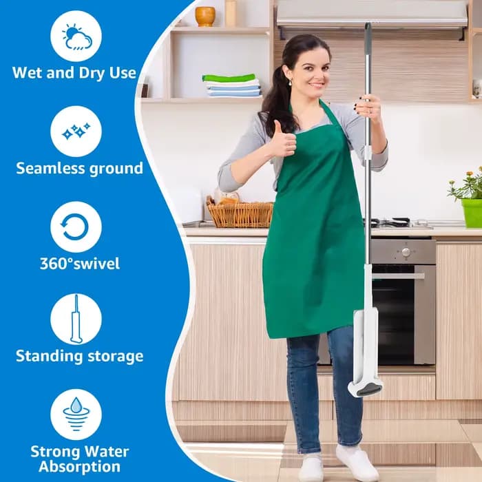 Serpillère à presser lavage mains libres paresseux 360 ° Serpillères avec tampons en microfibre réutilisables pour