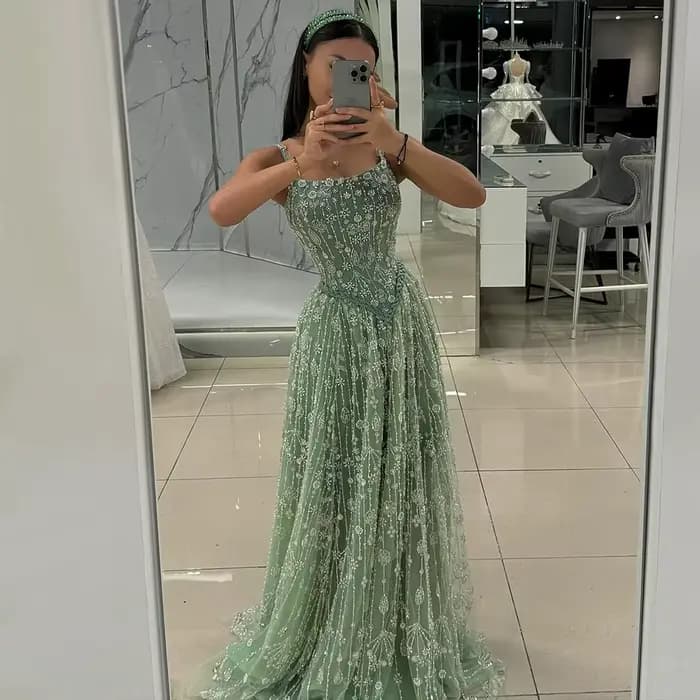 Robes de soirée arabes vert sauge de luxe pour femmes, robes de soirée de mariage, LA72805, Serene Hill, personnalisées, 2025