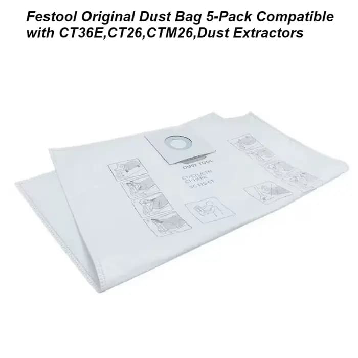 Lot de 5 sacs à poussière d'origine Festool compatibles avec CT36E