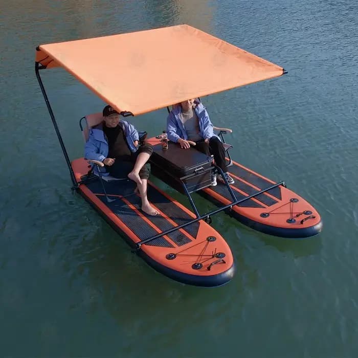 Bateau Catamaran Gonflable avec Deux Paddleboards et Moteur Hors-Bord pour Aventures Aquatiques