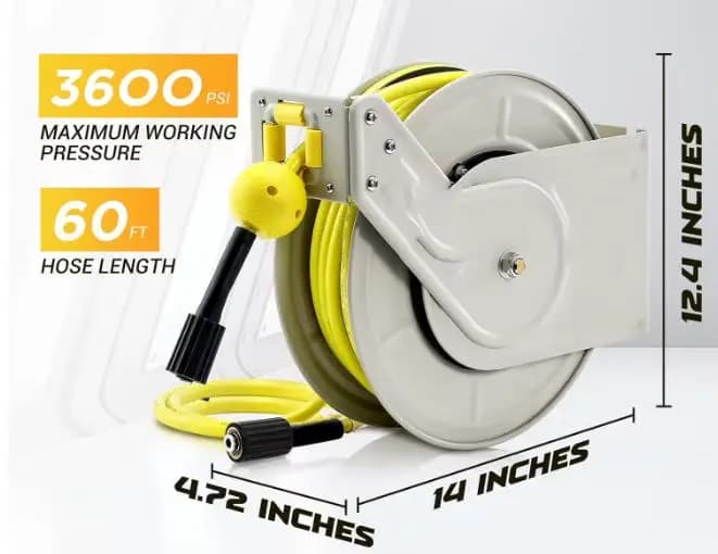 Enrouleur de tuyau télescopique pour nettoyeur haute pression 1/4" 60 pieds