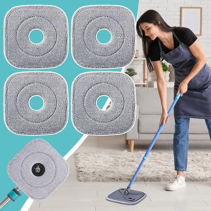 Tête de vadrouille 4 pièces recharges en microfibre brosse carrée tampon à récurer pour nettoyage en profondeur humide et sec soins des sols en bois dur cuisine salle de bain