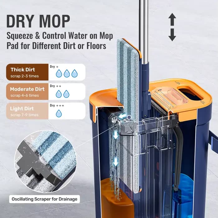  Serpillère plate en microfibre à essorage mains libres avec seau et essoreuse