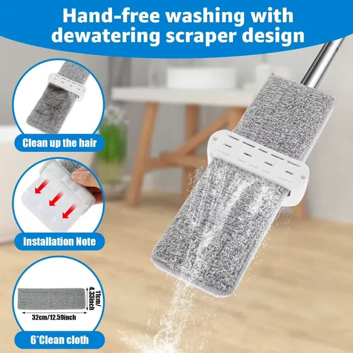 Serpillère à presser lavage mains libres paresseux 360 ° Serpillères avec tampons en microfibre réutilisables pour