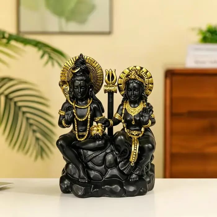 Statue en résine Shiva Parvati noire et dorée, figurine de dieu et de déesse hindoue, décoration d'ornement pour la maison et le temple, pour la Puja