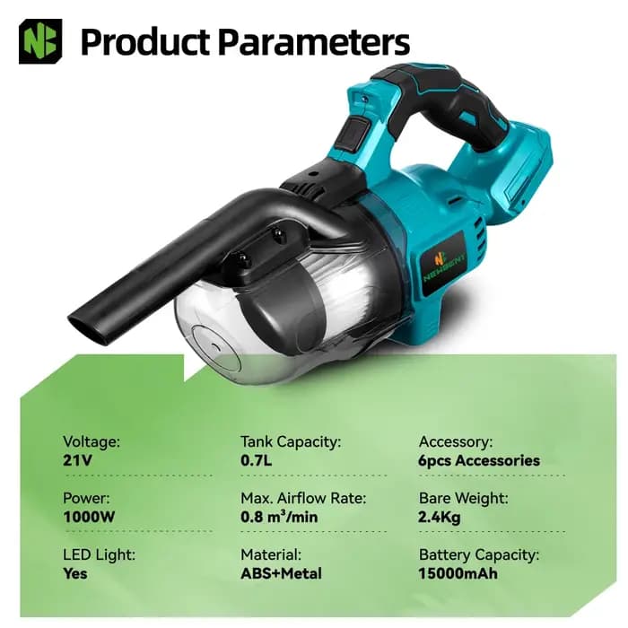 NEWBENY aspirateur électrique efficace sans fil intérieur outils de nettoyage ménager pour Makita 18-21V batterie broche