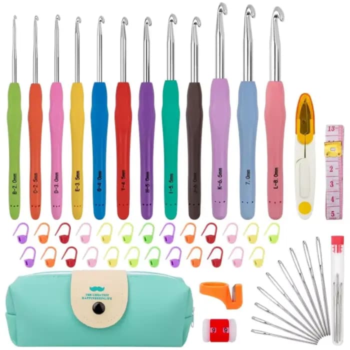 Ensemble de crochets en fil coloré, Kit de crochets pour débutants, aiguilles à tricoter avec poignées ergonomiques pour les mains arthritiques