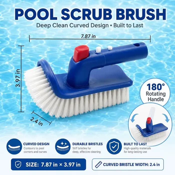 Brosse de piscine ergonomique à poignée rotative à 180 degrés