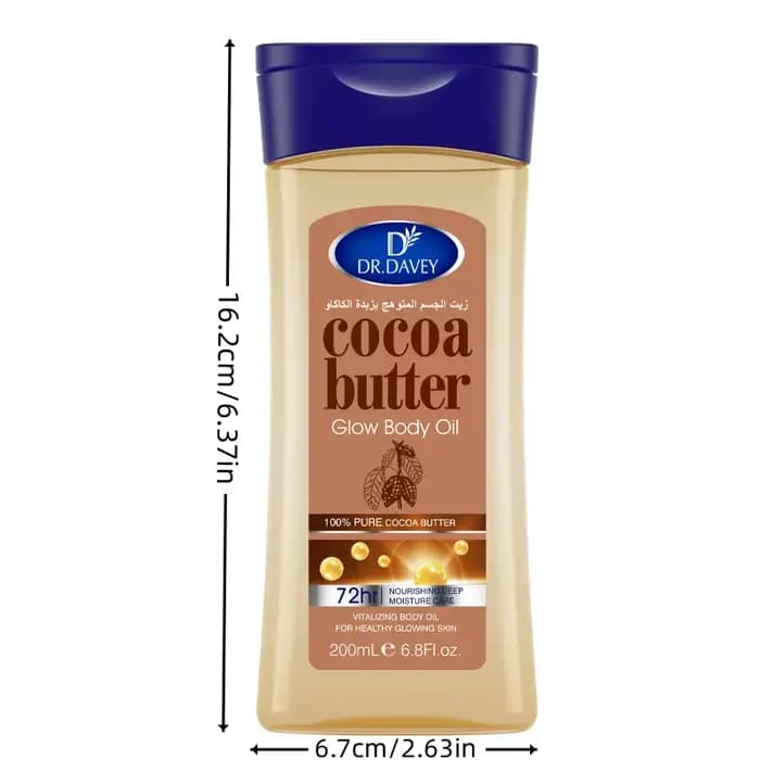 Huile corporelle au beurre de cacao, huile corporelle éclatante au beurre de cacao, huile corporelle, huile essentielle pour le soin de la peau, adaptée à tous les types de peau, huile corporelle vita