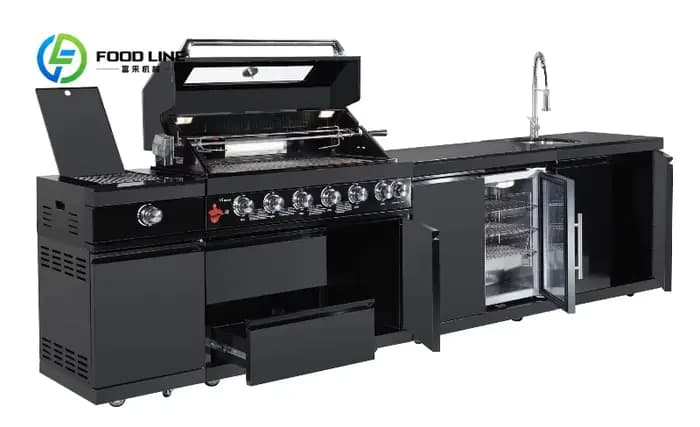 Ensemble de cuisine extérieure durable avec armoires pour jardin et barbecue, idéal pour les fêtes, personnalisable