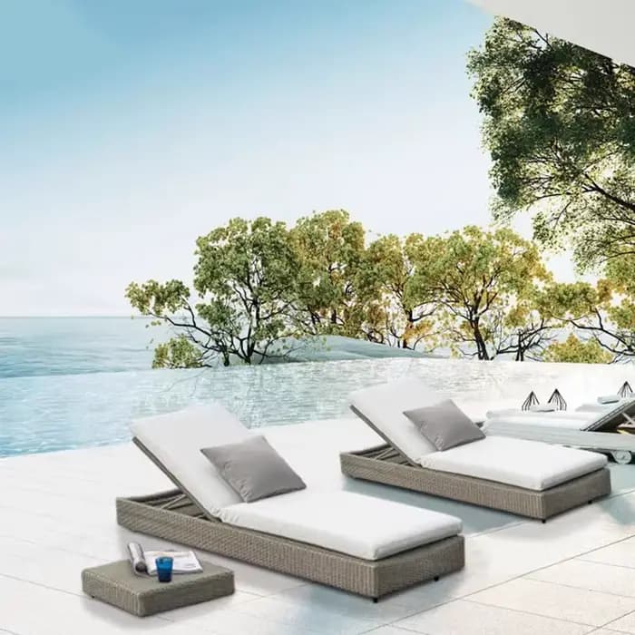 Chaise pliante réglable en rotin, Support lombaire à dossier haut, lit de plage, Chaise pliante d'extérieur, meubles de jardin