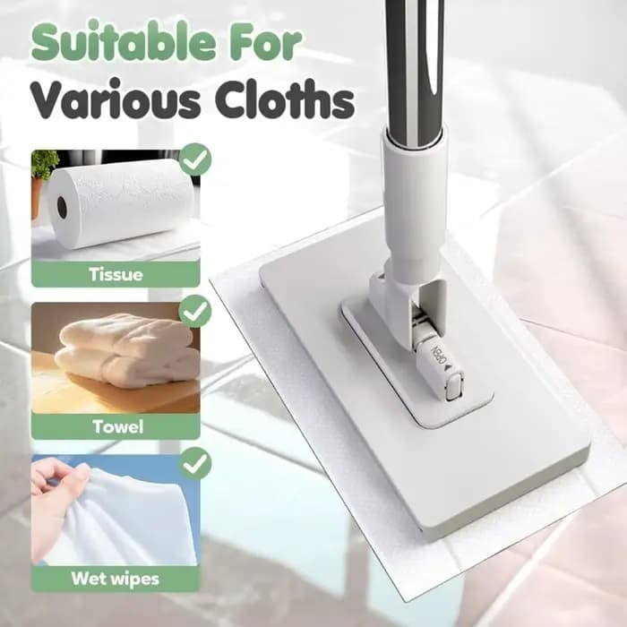 Nouveau avec 3 chiffons réutilisables vadrouille mains libres 360 ° Serpillères anti-poussière à serrage à tête rotative, sans lavage, pour la maison