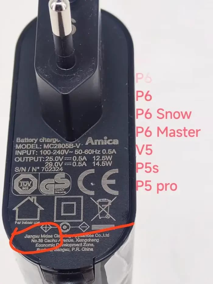 Chargeur UE MC2805B-V 0,5a pour aspirateur Midea V5 P5s P5 pro P6 P6 Snow 25v