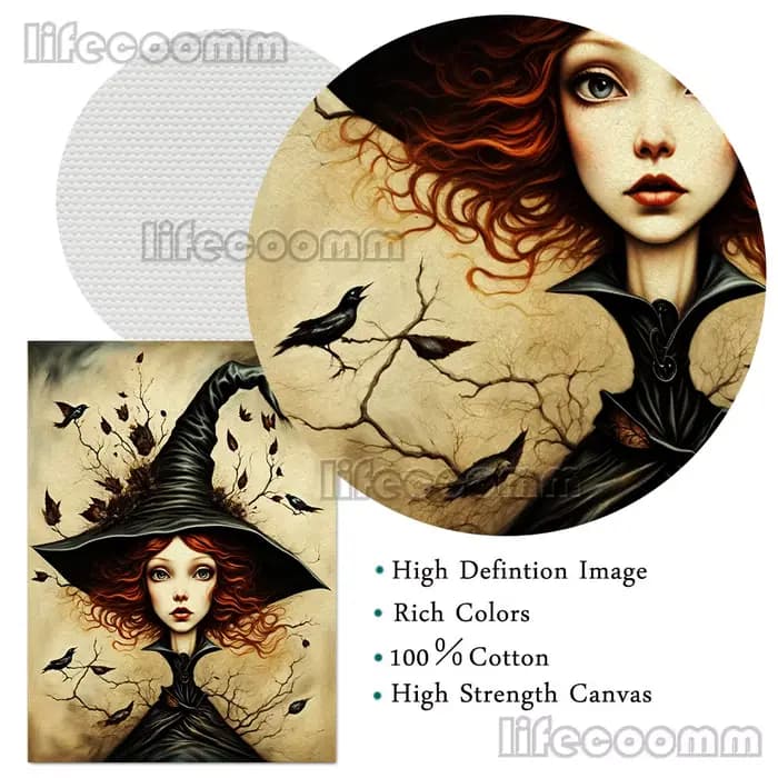 Toile d'Art Mural avec Illustration de Sorcières Fantaisistes, Affiche de Décoration Imprimée, Magique, Gothique, Sombre, Esthétique, Automne