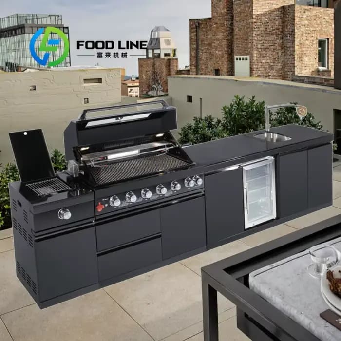 Ensemble de cuisine extérieure durable avec armoires pour jardin et barbecue, idéal pour les fêtes, personnalisable