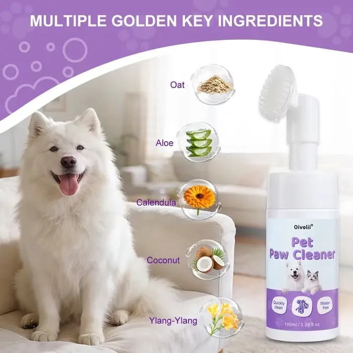 Nettoyant Moussant pour Pattes d'Animaux 100ml Sans Eau Sans Rinçage Chiens Chats Brosse en Silicone Intégrée Élimine